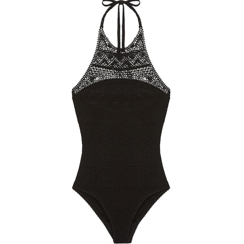 MAJE - Monbo Crochet One-Piece Swimsuit - Black